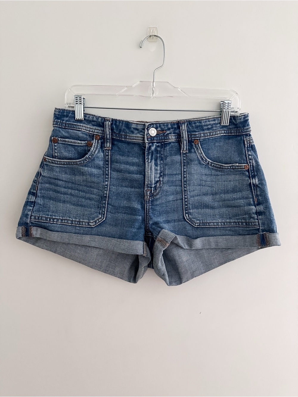 American Eagle Easy Shortie Denim Shorts Cuffed Hem Utility Style Size 4 - Picture 5 of 5